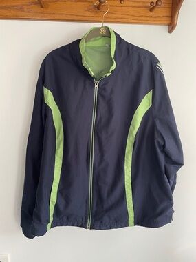 Navy and Lime Windbreaker Jacket - Lightweight Zip Front